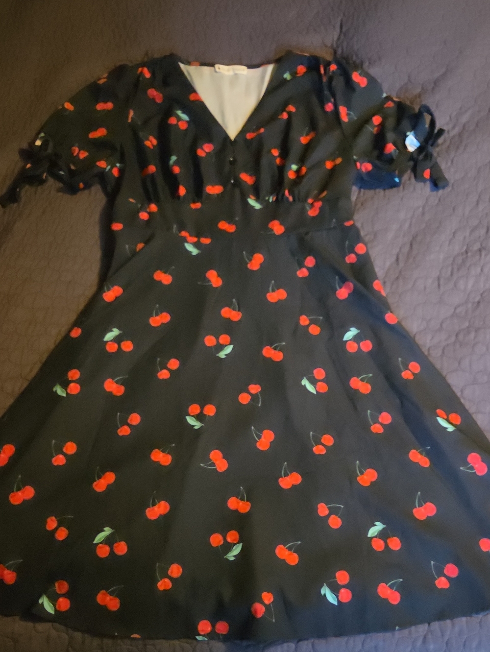 Womens Retro PINUP Black Cherry Print Dress From UNIQUE VINTAGE